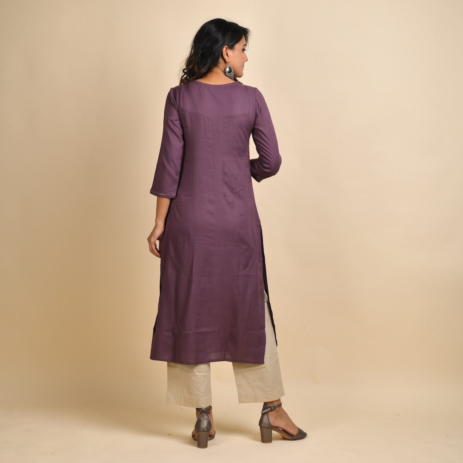 RangDeep Women Rayon Embroidered Mauve Straight Kurti Kurti Rangdeep-Fashions 