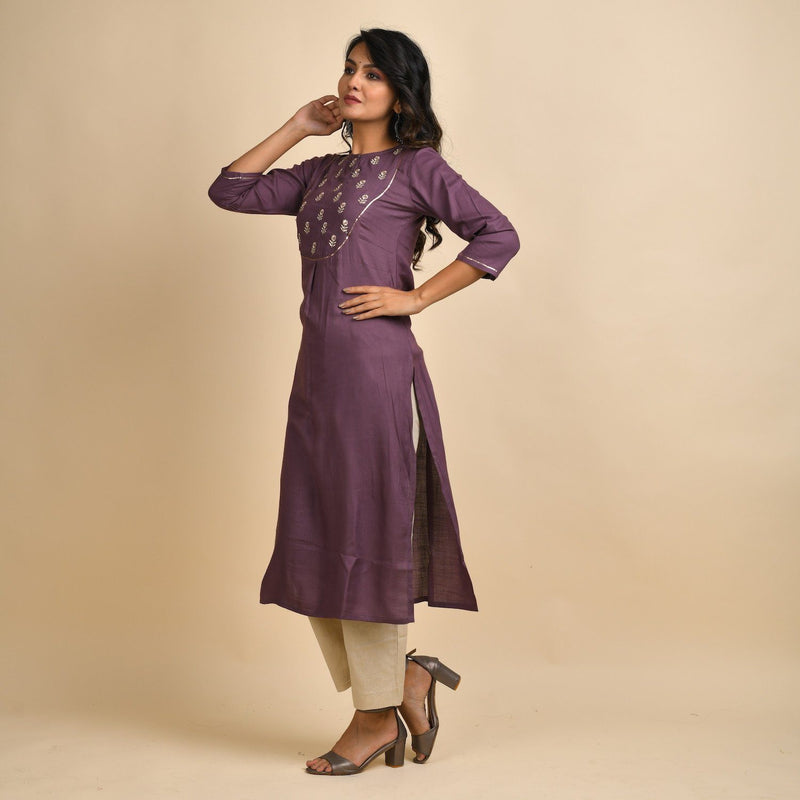 RangDeep Women Rayon Embroidered Mauve Straight Kurti Kurti Rangdeep-Fashions Large 