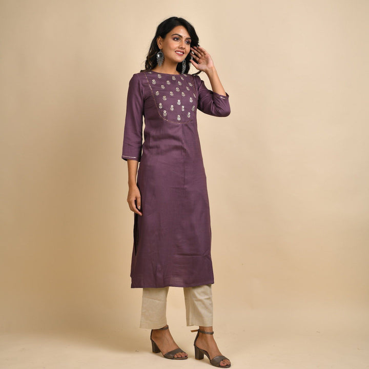 RangDeep Women Rayon Embroidered Mauve Straight Kurti Kurti Rangdeep-Fashions Medium 