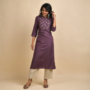 RangDeep Women Rayon Embroidered Mauve Straight Kurti Kurti Rangdeep-Fashions Small 