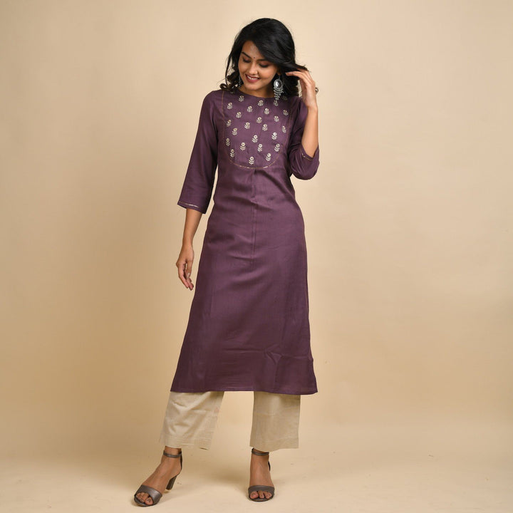 RangDeep Women Rayon Embroidered Mauve Straight Kurti Kurti Rangdeep-Fashions Small 