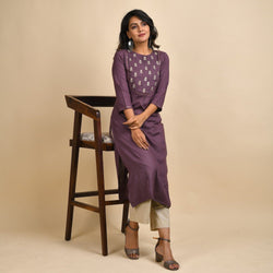 RangDeep Women Rayon Embroidered Mauve Straight Kurti Kurti Rangdeep-Fashions X-Large 