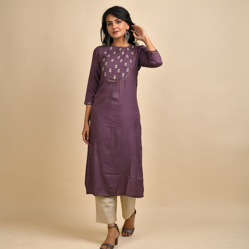 RangDeep Women Rayon Embroidered Mauve Straight Kurti Kurti Rangdeep-Fashions XX-Large 