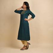 RangDeep Women Rayon Green Embroidered Straight Kurti Kurti Rangdeep-Fashions Large 