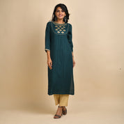 RangDeep Women Rayon Green Embroidered Straight Kurti Kurti Rangdeep-Fashions Small 