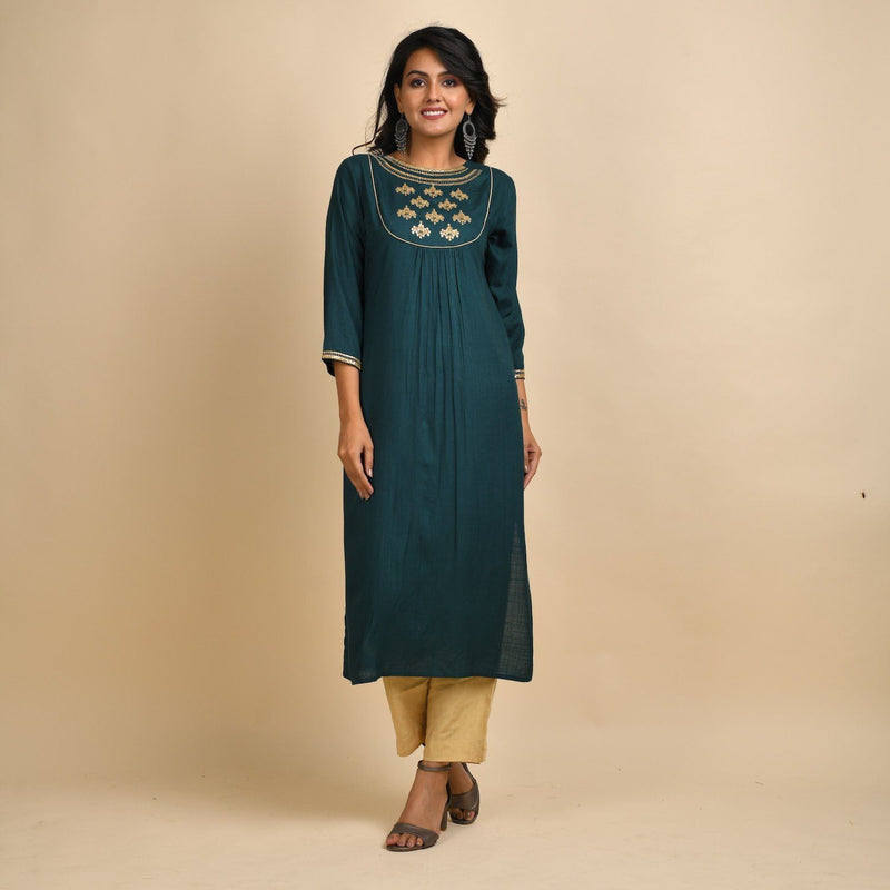 RangDeep Women Rayon Green Embroidered Straight Kurti Kurti Rangdeep-Fashions Small 