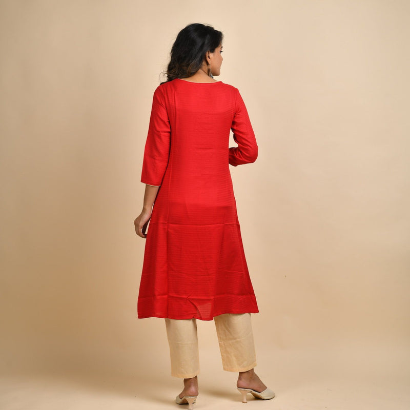 RangDeep Women Rayon Red Embroidered Straight Kurti Kurti Rangdeep-Fashions 