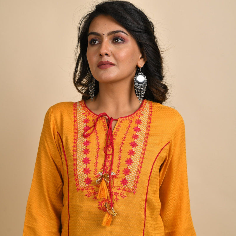 RangDeep Women Rayon Yellow Embroidered Straight Kurti Kurti Rangdeep-Fashions 