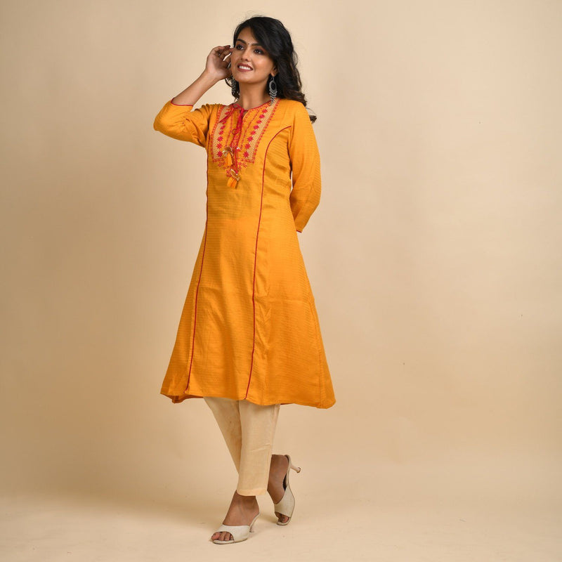 RangDeep Women Rayon Yellow Embroidered Straight Kurti Kurti Rangdeep-Fashions X-Large 