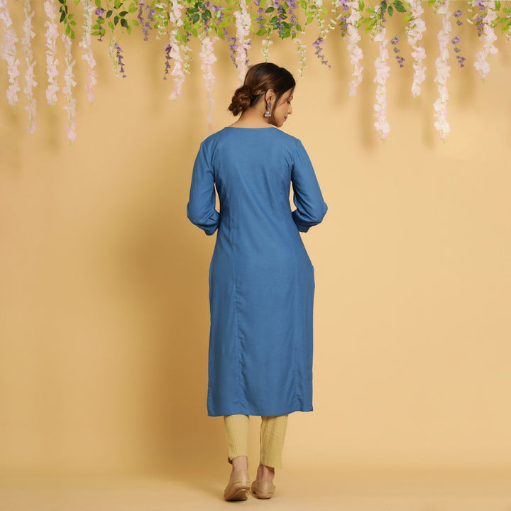 RangDeep Women Sapphire Embroidered Straight Kurti Embroidered Kurti Rangdeep-Fashions 