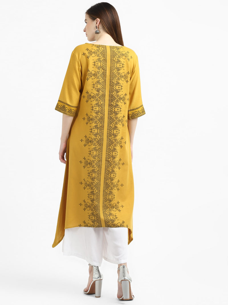 RangDeep Yellow Printed Asymmetric Kurta Kurti Rangdeep-Fashions 