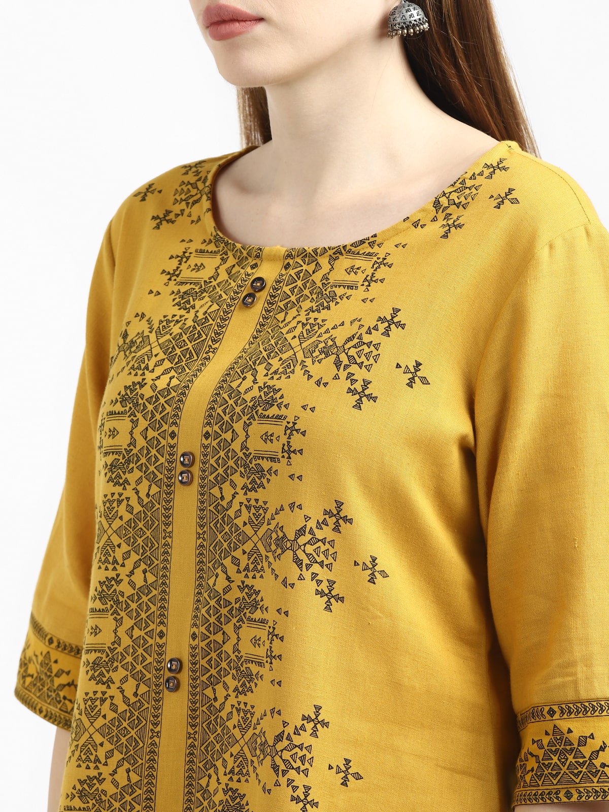 RangDeep Yellow Printed Asymmetric Kurta Kurti Rangdeep-Fashions 