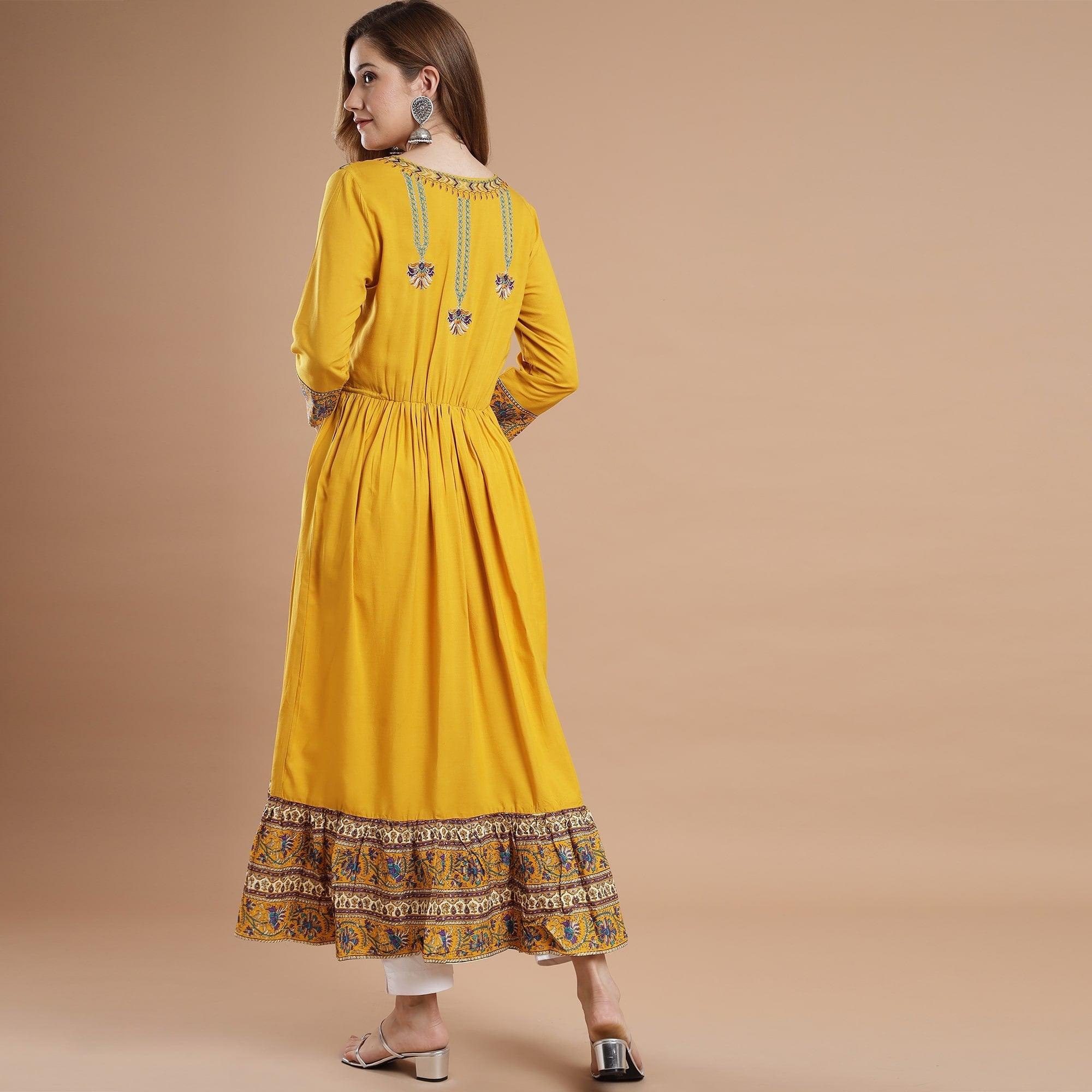 RANGDEEP YELLOW RAYON WOMEN'S ANARKALI KURTA Rayon Anarkali kurta Rangdeep-Fashions 