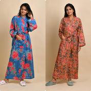 Set of 2 Cotton Hand printed Bathrobe Women Bathrobe Combo SANSKRUTI HOMES 