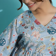 SHORT Blue Cotton Printed Kaftan Kaftan SANSKRUTI HOMES 