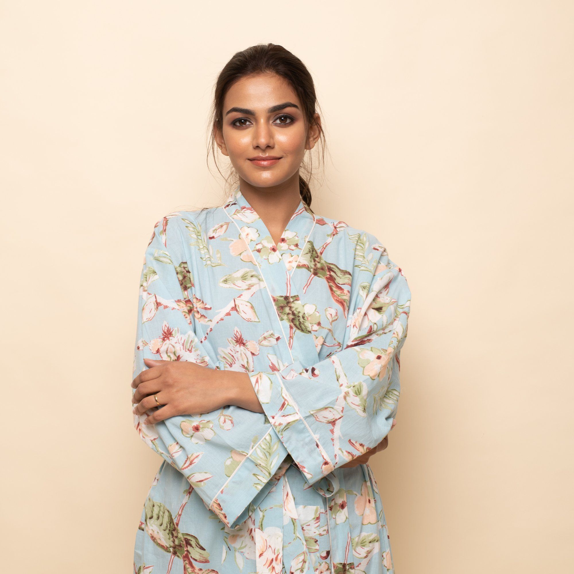 Sky blue Cotton Hand printed Couple Bathrobe Couple Bathrobe SANSKRUTI HOMES 