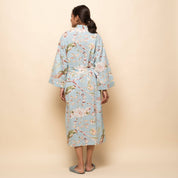 Sky blue Cotton Hand printed Couple Bathrobe Couple Bathrobe SANSKRUTI HOMES 