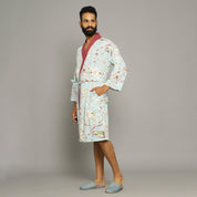 Sky blue Cotton Hand printed Couple Bathrobe Couple Bathrobe SANSKRUTI HOMES 