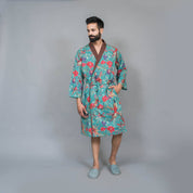 Teal GREEN Couple Pure Cotton Bathrobe Couple Bathrobe SANSKRUTI HOMES 