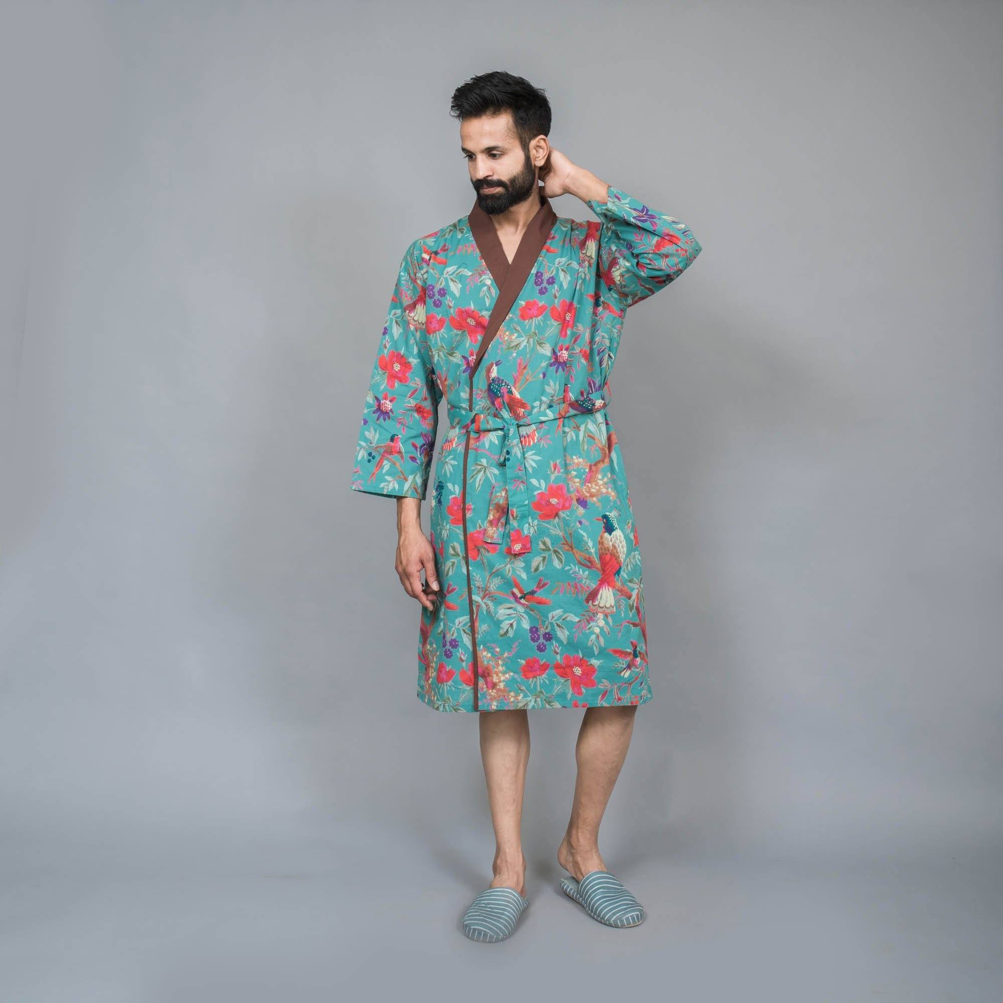 Teal GREEN Couple Pure Cotton Bathrobe Couple Bathrobe SANSKRUTI HOMES 