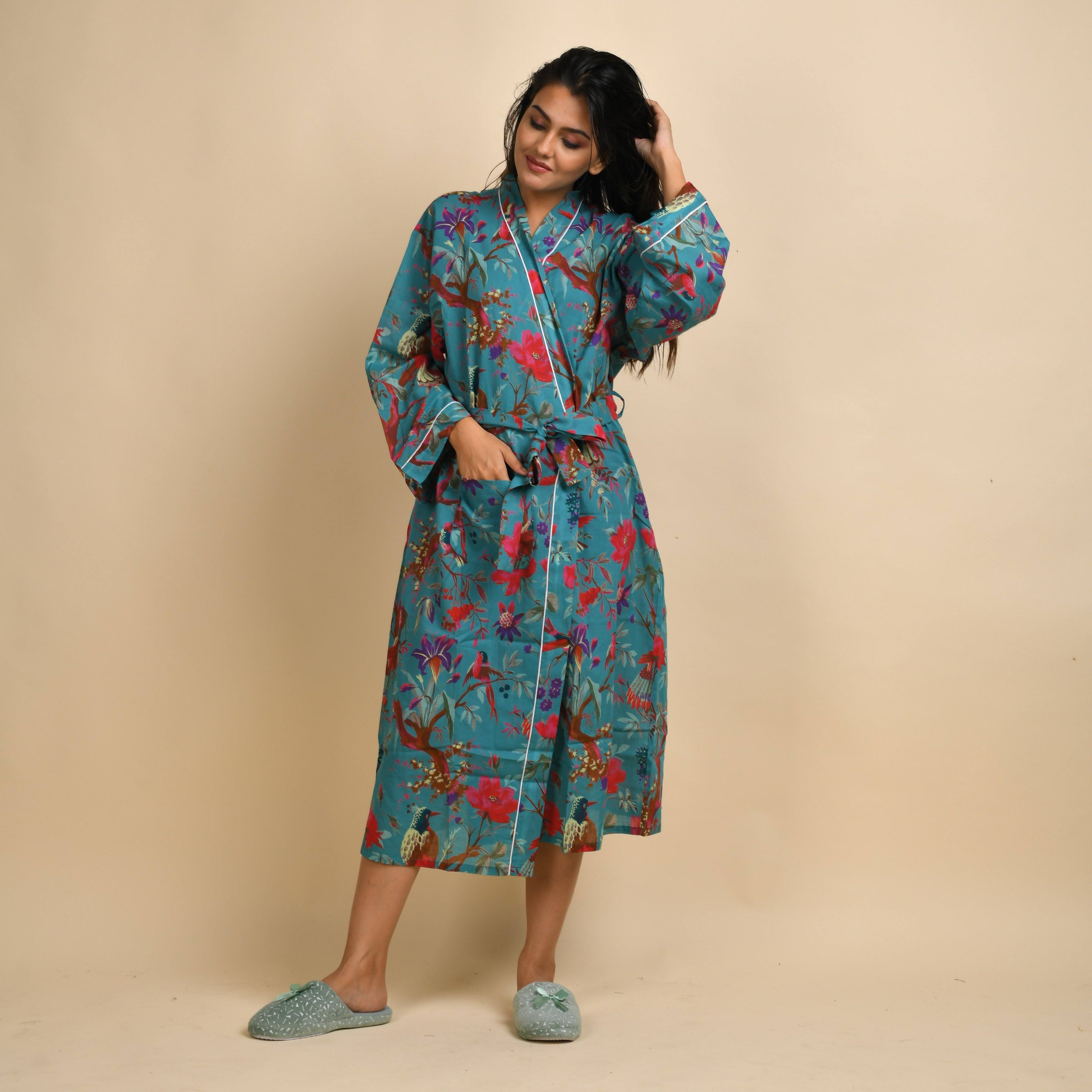 Teal GREEN Couple Pure Cotton Bathrobe Couple Bathrobe SANSKRUTI HOMES 