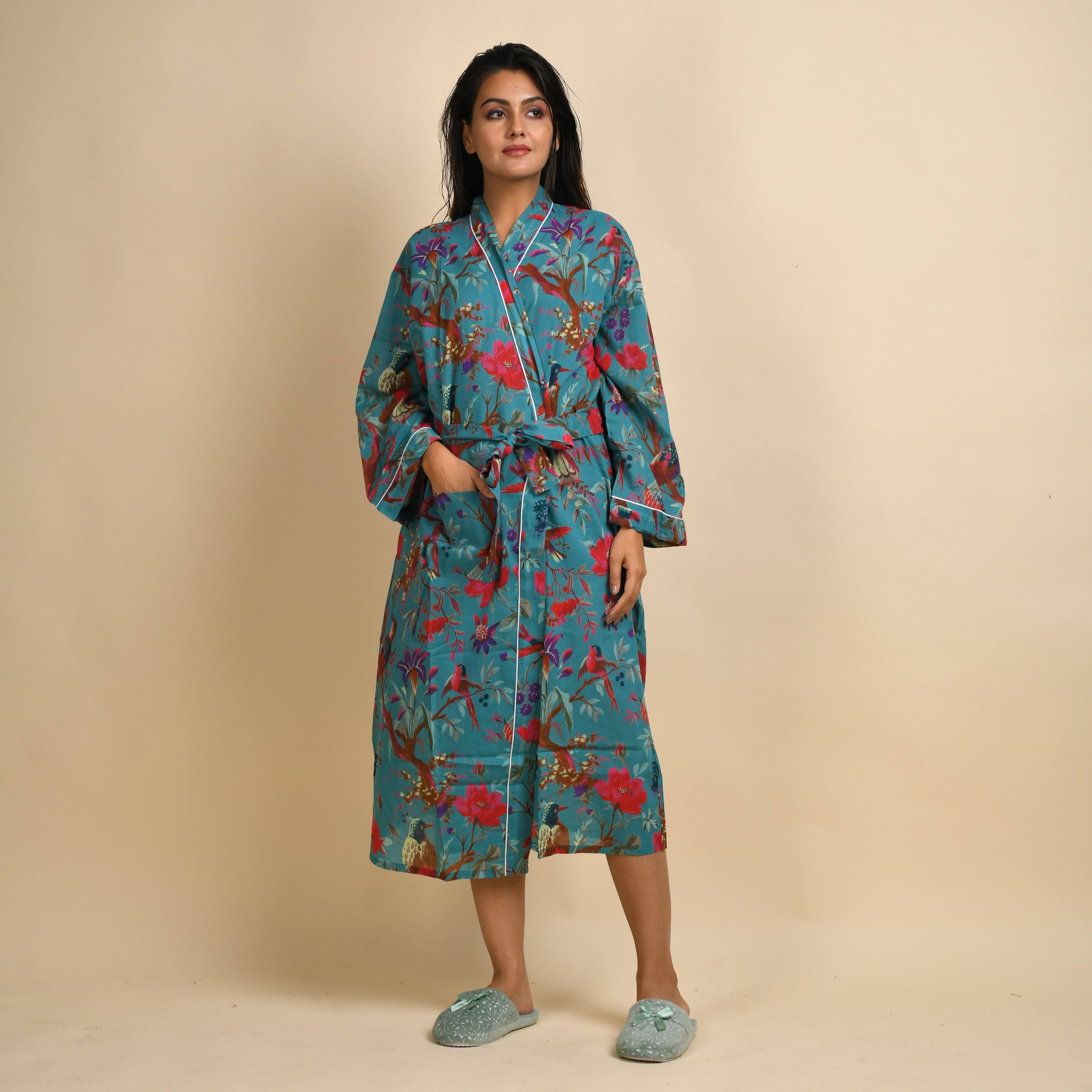 Teal GREEN Couple Pure Cotton Bathrobe Couple Bathrobe SANSKRUTI HOMES 