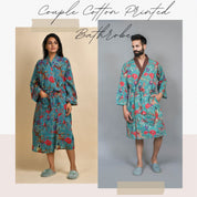 Teal GREEN Couple Pure Cotton Bathrobe Couple Bathrobe SANSKRUTI HOMES 