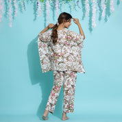 White FLORAL Cotton Printed Kaftan and Pajama Set Kaftan Set SANSKRUTI HOMES 