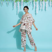 White FLORAL Cotton Printed Kaftan and Pajama Set Kaftan Set SANSKRUTI HOMES Small 