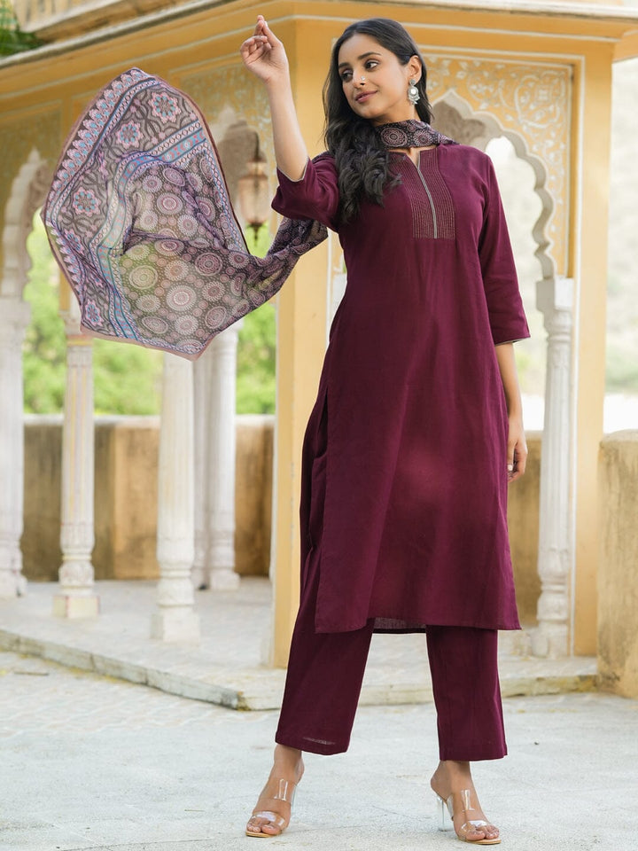 Women Cotton Flex Kurta Set With Chiffon Dupatta Kurti Dupatta set Pant Rangdeep-Fashions 