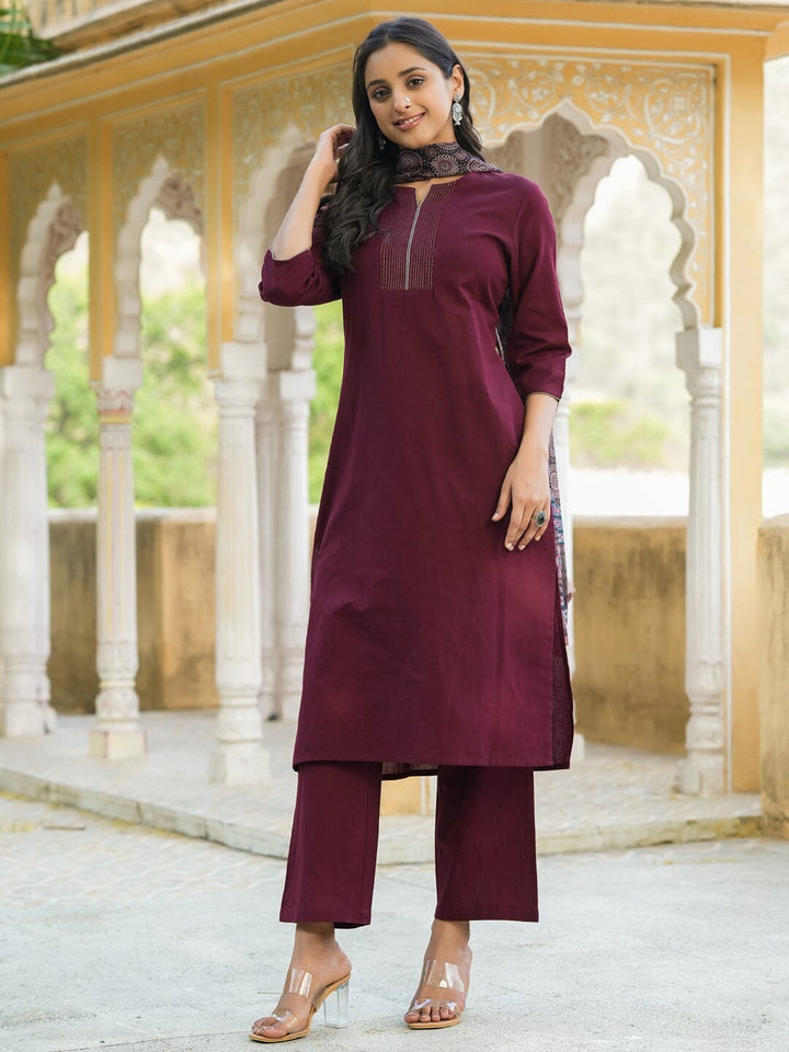 Women Cotton Flex Kurta Set With Chiffon Dupatta Kurti Dupatta set Pant Rangdeep-Fashions 