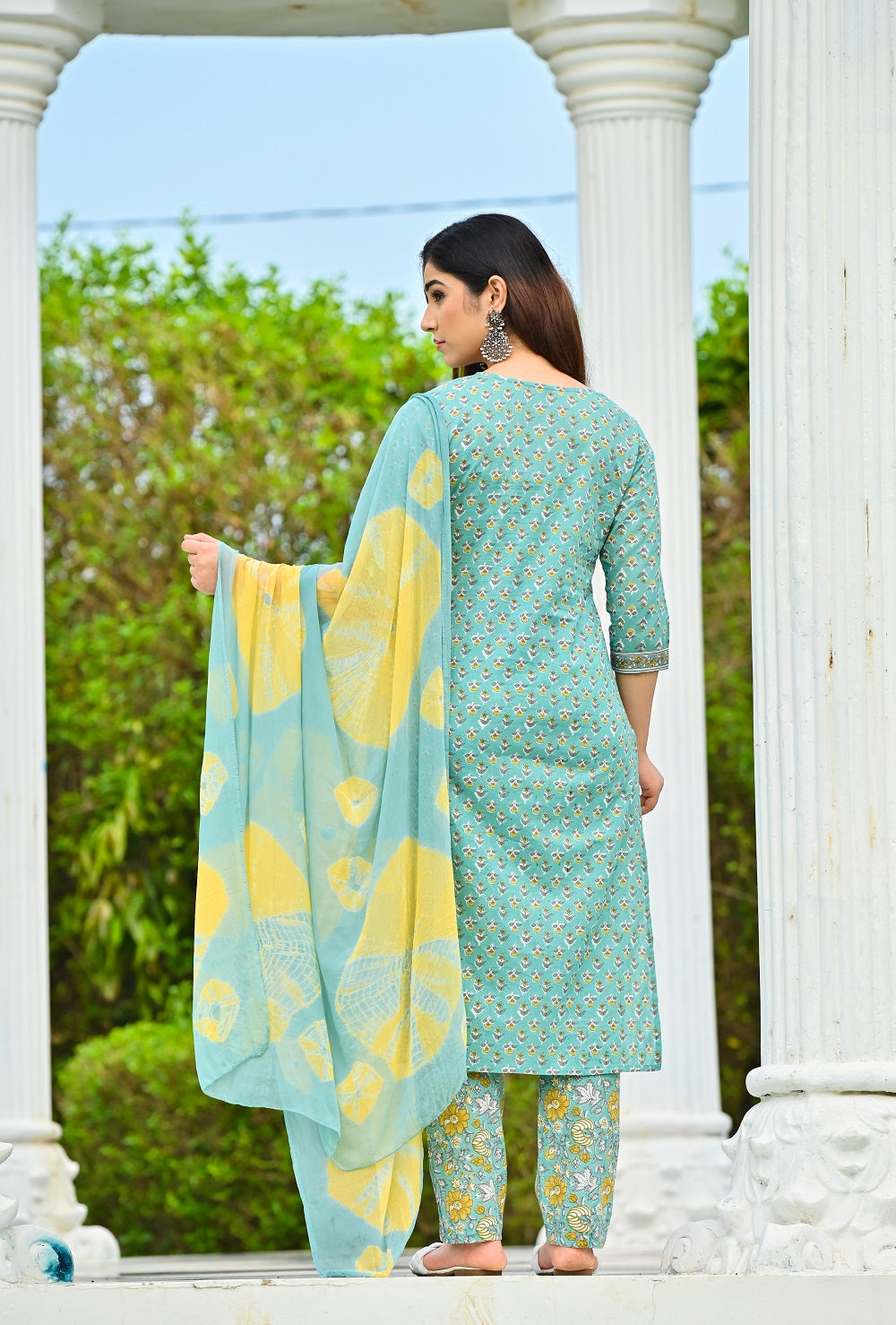 Women Olive Green Ethnic Motifs Printed Sequinned Pure Cotton Kurta with Trousers & With Dupatta Kurti Dupatta set Pant Rangdeep-Fashions 