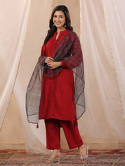 Women Pure Cotton kurta Set with Orgenza Dupatta Kurti Dupatta set Pant Rangdeep-Fashions 