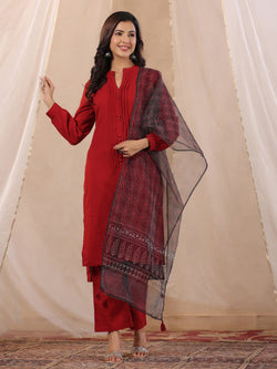 Women Pure Cotton kurta Set with Orgenza Dupatta Kurti Dupatta set Pant Rangdeep-Fashions 