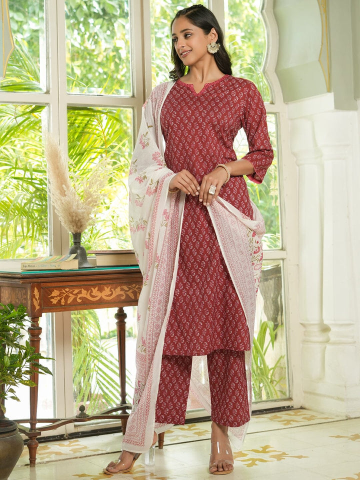 Women Pure Cotton Kurta With Pajama Kurti Dupatta set Pant Rangdeep-Fashions 