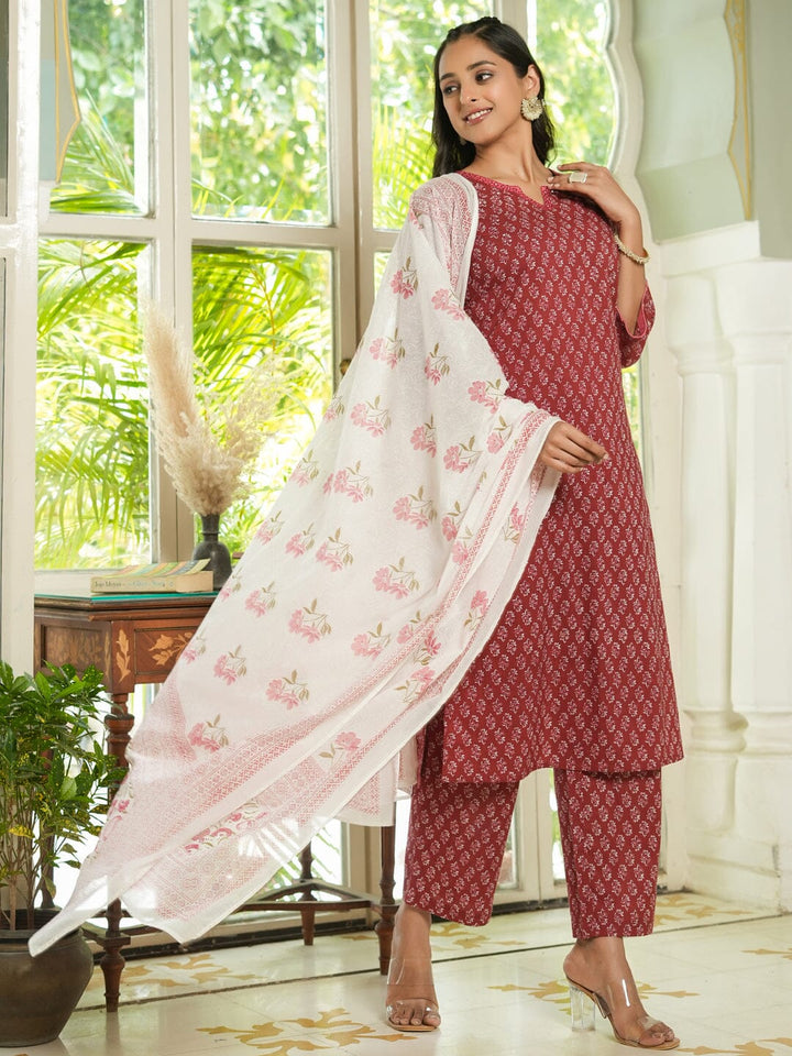 Women Pure Cotton Kurta With Pajama Kurti Dupatta set Pant Rangdeep-Fashions 