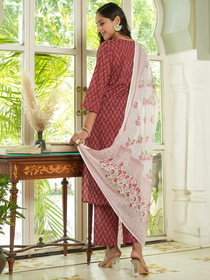 Women Pure Cotton Kurta With Pajama Kurti Dupatta set Pant Rangdeep-Fashions 