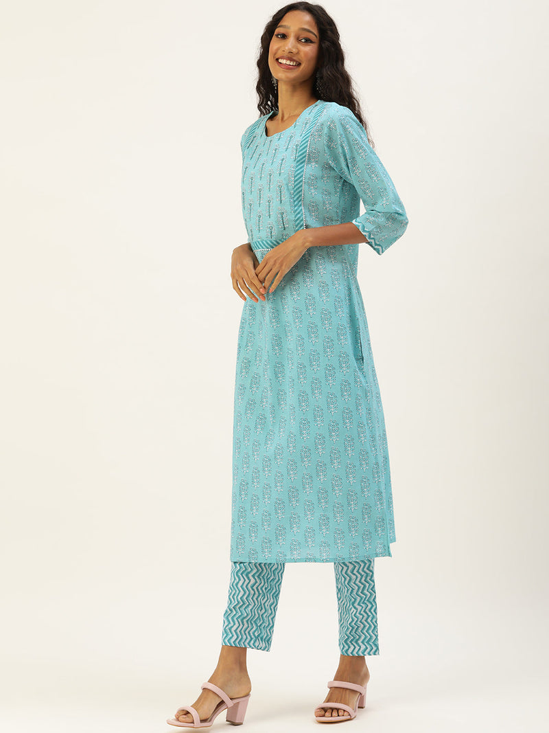 Sky Blue Women's Georgette Embroidered Nayra Cut Sleeveless Kurti With
