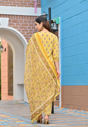 Women Yellow Pure Cotton Ethnic Printed Gotta Patti Kurta with Trousers & Dupatta Kurti Dupatta set Pant Rangdeep-Fashions 