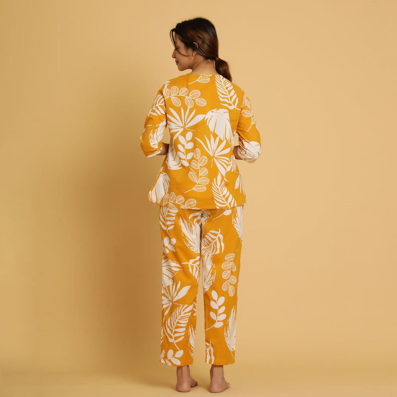 Yellow Cotton Printed Night Suit Set with Pajama Night Suit SANSKRUTI HOMES 