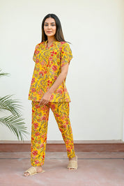 Yellow Cotton Printed Night Suit Set with Payjama Night Suit SANSKRUTI HOMES 