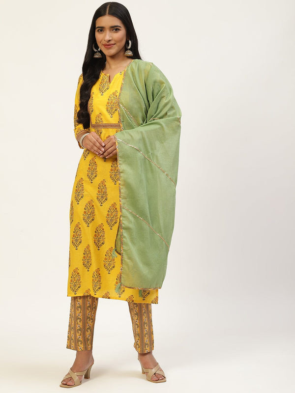 Yellow Floral Printed Kurta with Trousers & With Dupatta Rangdeep 