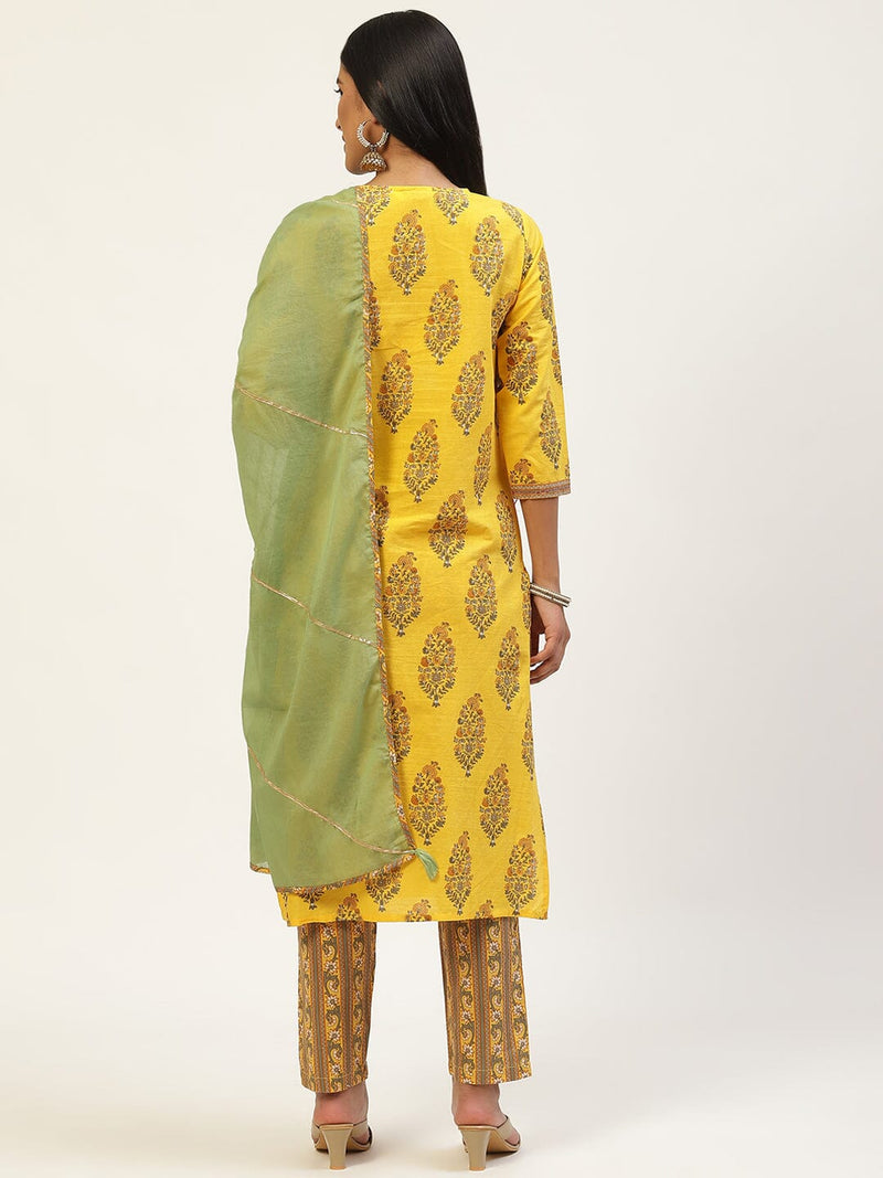 Yellow Floral Printed Kurta with Trousers & With Dupatta Rangdeep 
