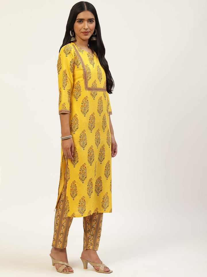 Yellow Floral Printed Kurta with Trousers & With Dupatta Rangdeep 