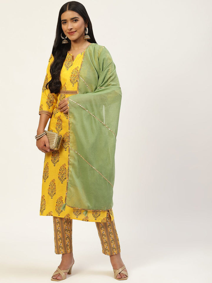 Yellow Floral Printed Kurta with Trousers & With Dupatta Rangdeep 