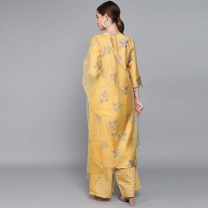 YELLOW MUSLIN WOMEN'S KURTA PAJAMA DUPATTA SET muslin kurta Rangdeep-Fashions 